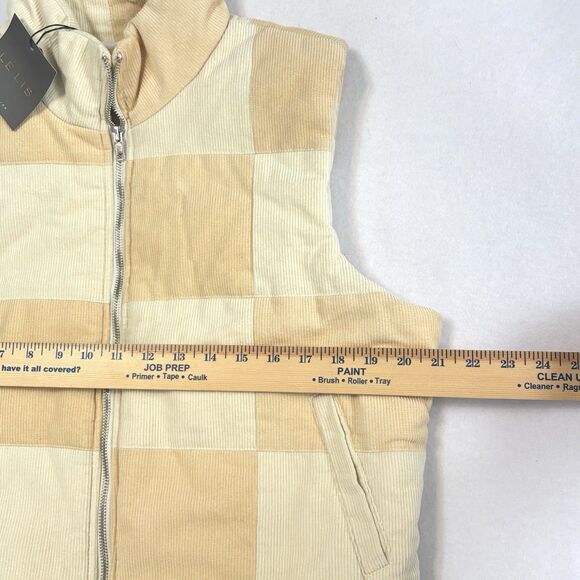 LE LIS Cream Puffer Vest Corduroy Checkered Zipper NEW - Picture 5 of 9